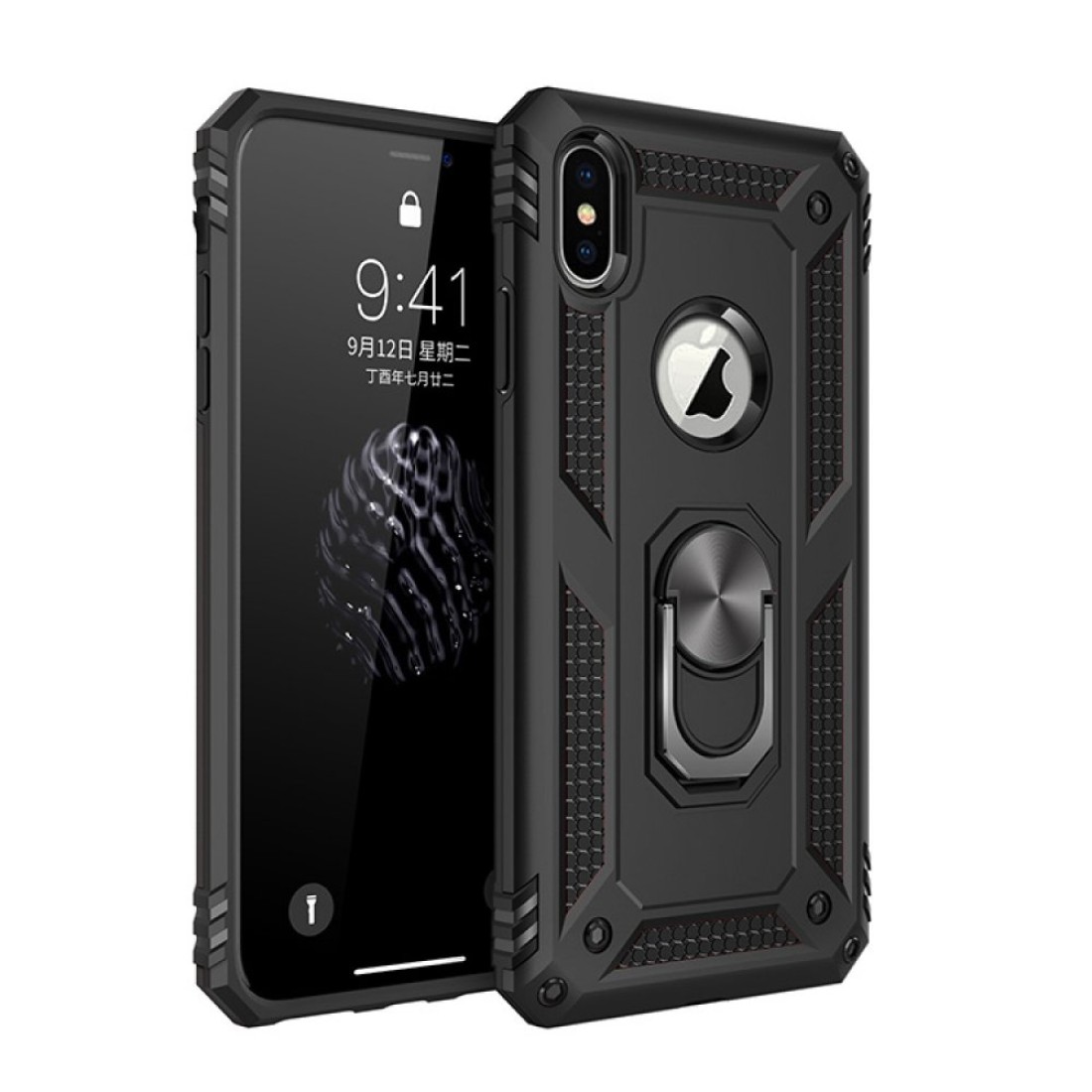  iPhone X Kılıf Sofya Yüzüklü Silikon Kapak - Siyah