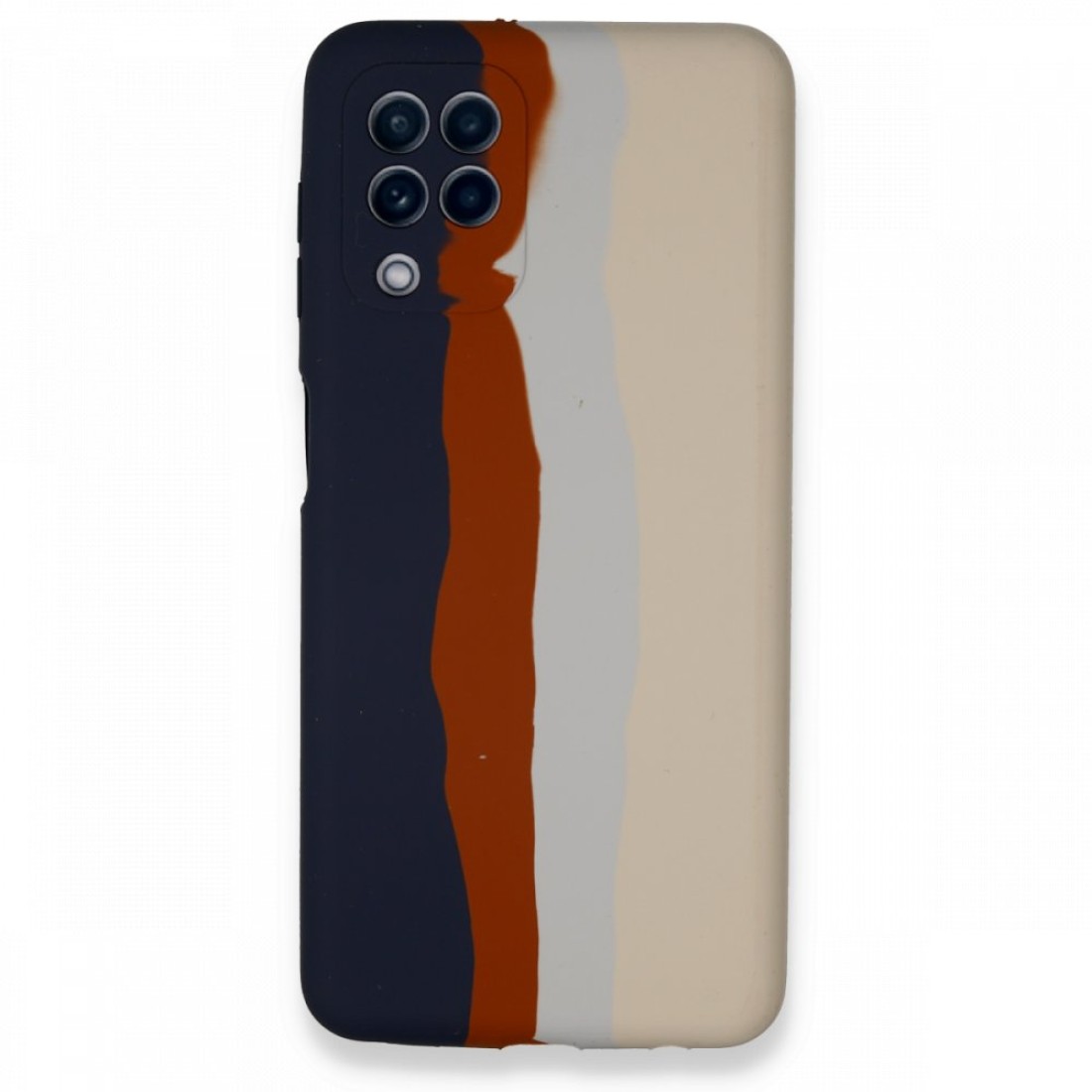  Samsung Galaxy M32 Kılıf Ebruli Lansman Silikon - Lacivert-Krem