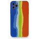  iPhone 11 Pro Kılıf Ebruli Lansman Silikon - Mavi-Turuncu