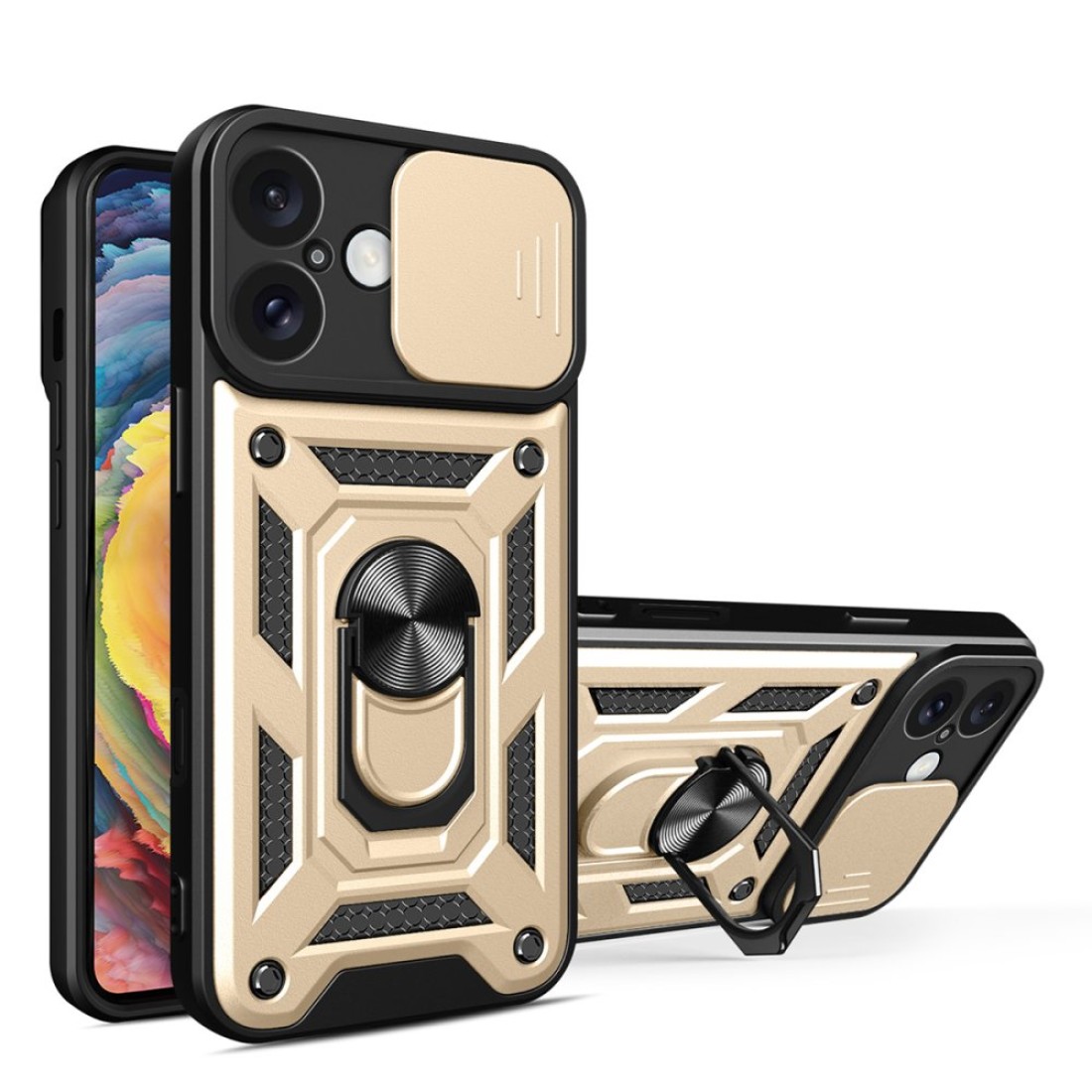  iPhone 16 Kılıf Pars Lens Yüzüklü Silikon - Gold