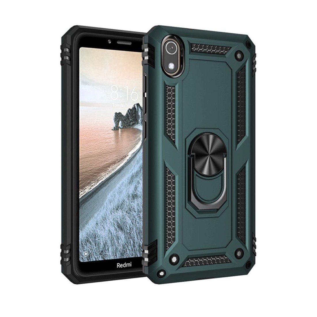  Xiaomi Redmi 7A Kılıf Sofya Yüzüklü Silikon Kapak - Yeşil