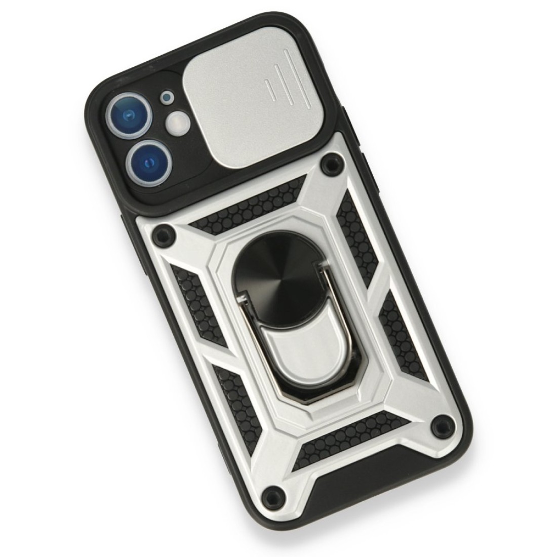  iPhone 12 Mini Kılıf Pars Lens Yüzüklü Silikon - Gümüş