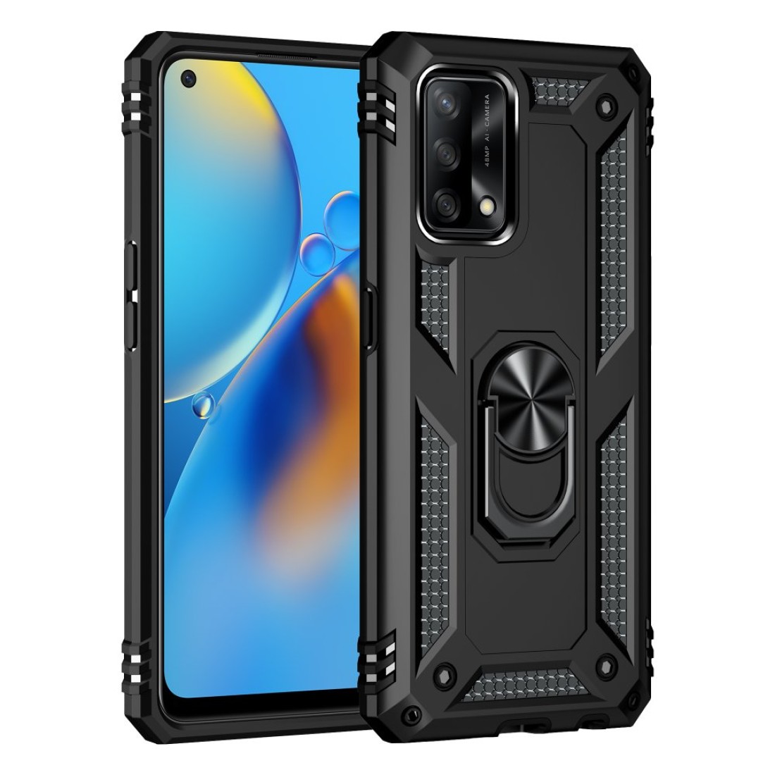  Oppo A74 4G Kılıf Sofya Yüzüklü Silikon Kapak - Siyah