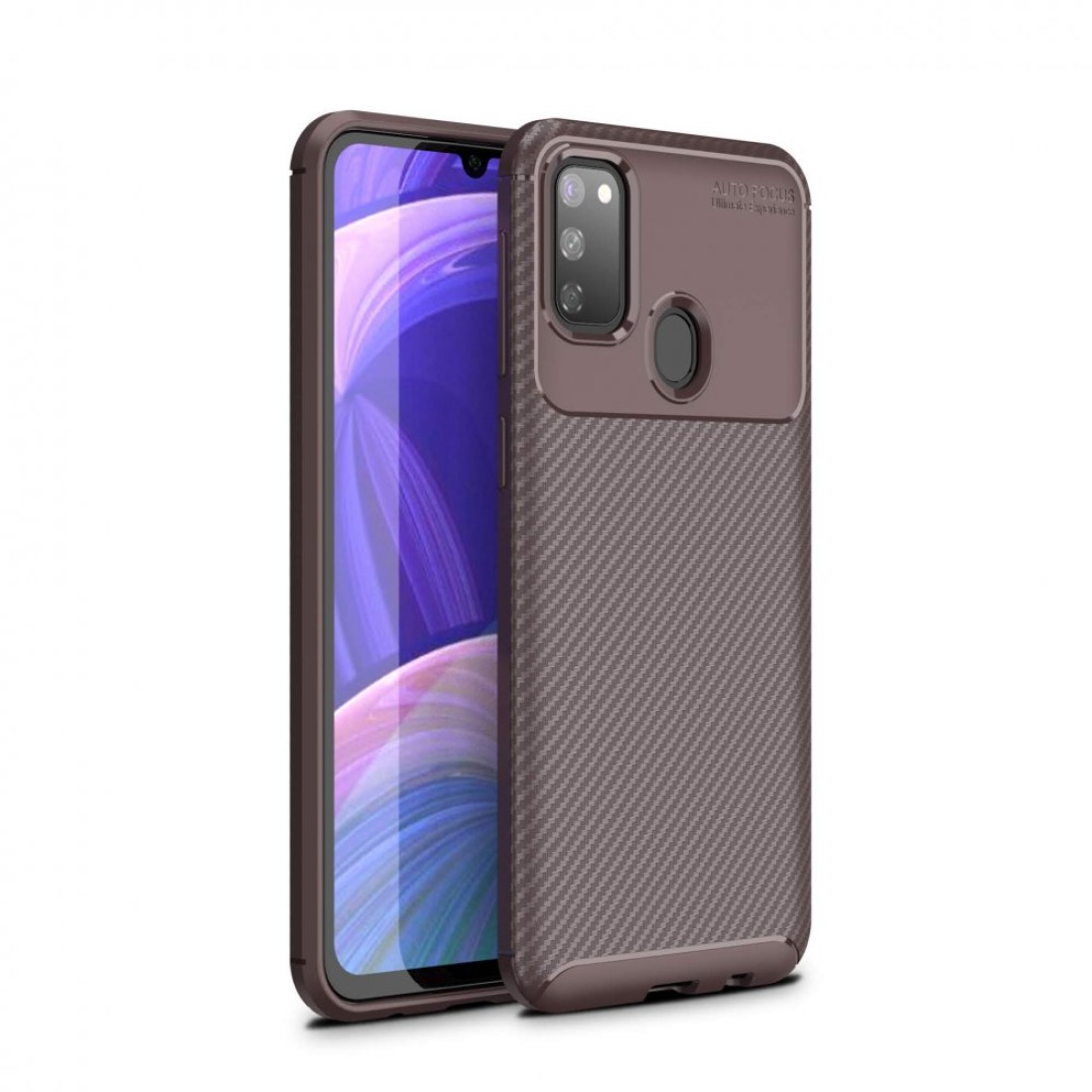  Samsung Galaxy M30S Kılıf Auto Focus Karbon Kapak - Kahverengi