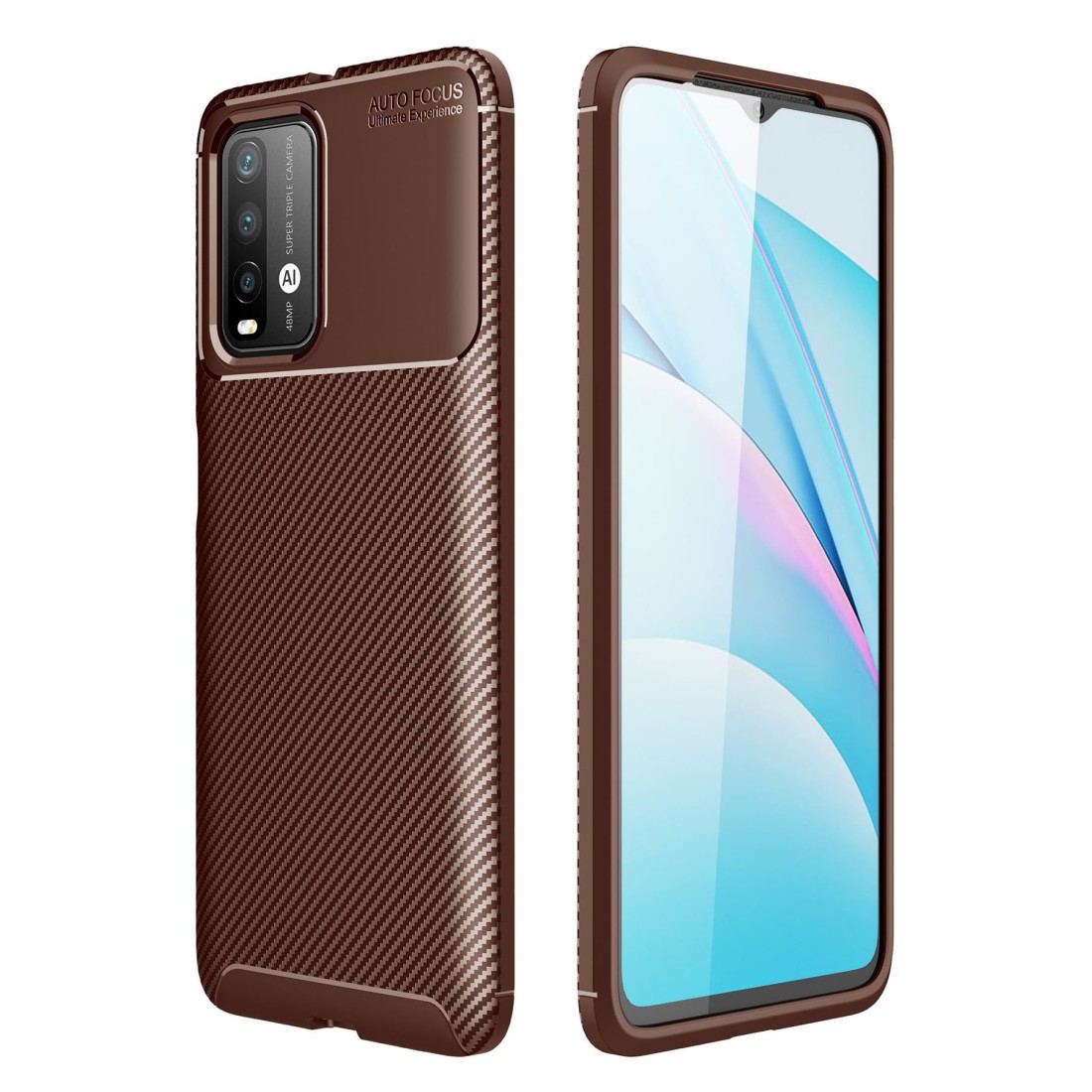 Xiaomi Redmi 9T Kılıf Auto Focus Karbon Kapak - Kahverengi Xiaomi Redmi 9T Kılıf Auto Focus Karbon Kapak - Kahverengi