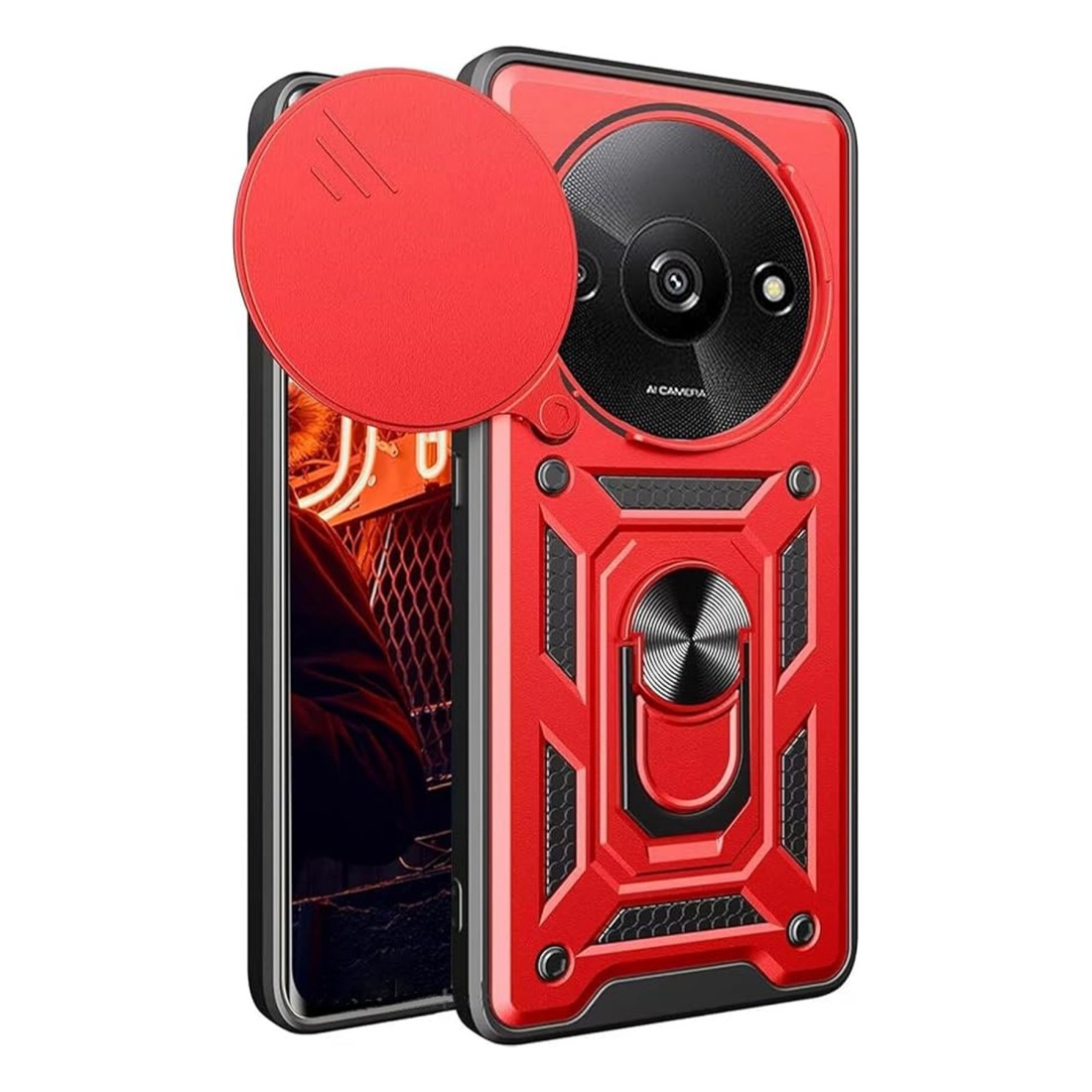  Xiaomi Redmi A3 4G Kılıf Pars Lens Yüzüklü Silikon - Kırmızı