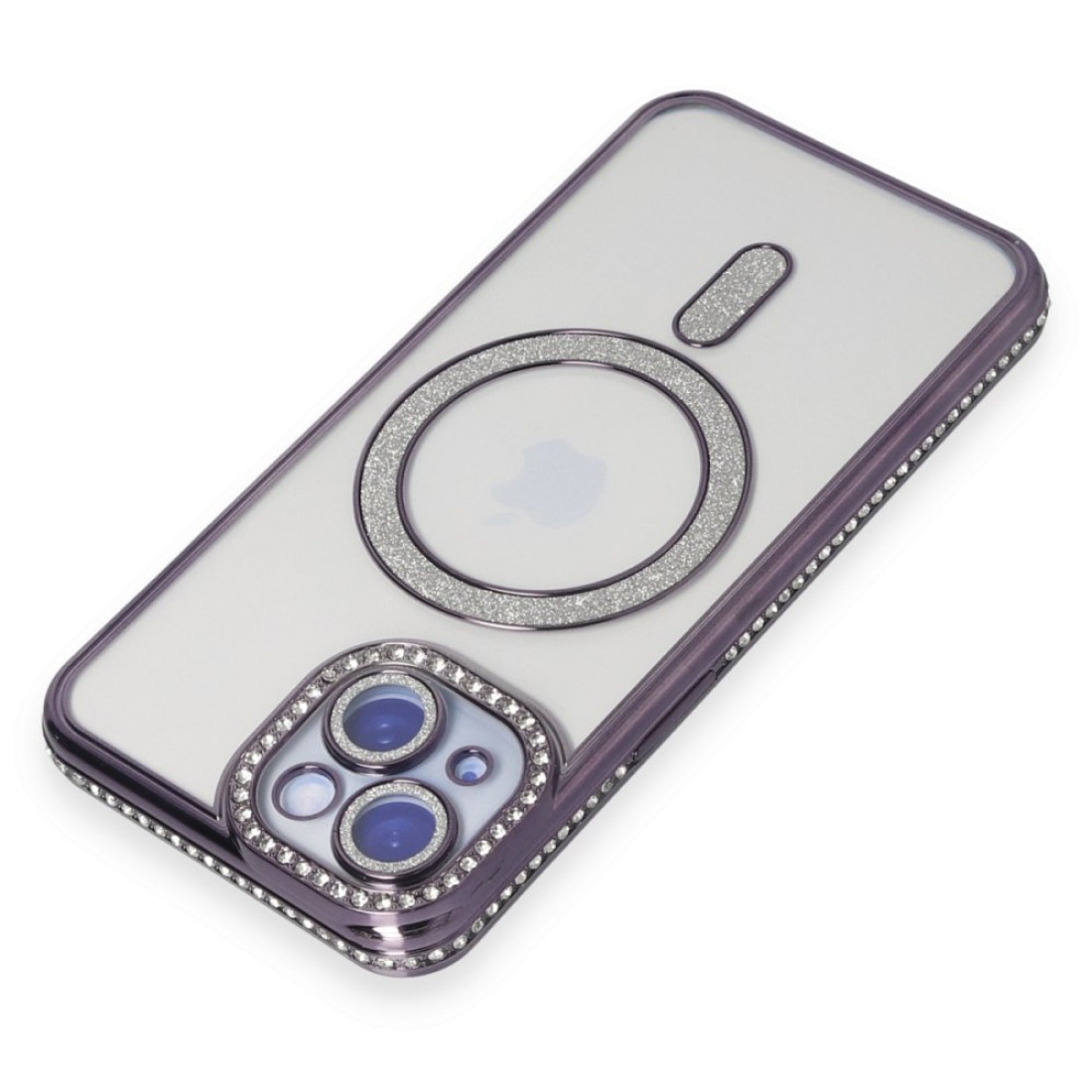  iPhone 15 Kılıf Joke Simli Magneticsafe Kılıf - Derin Mor