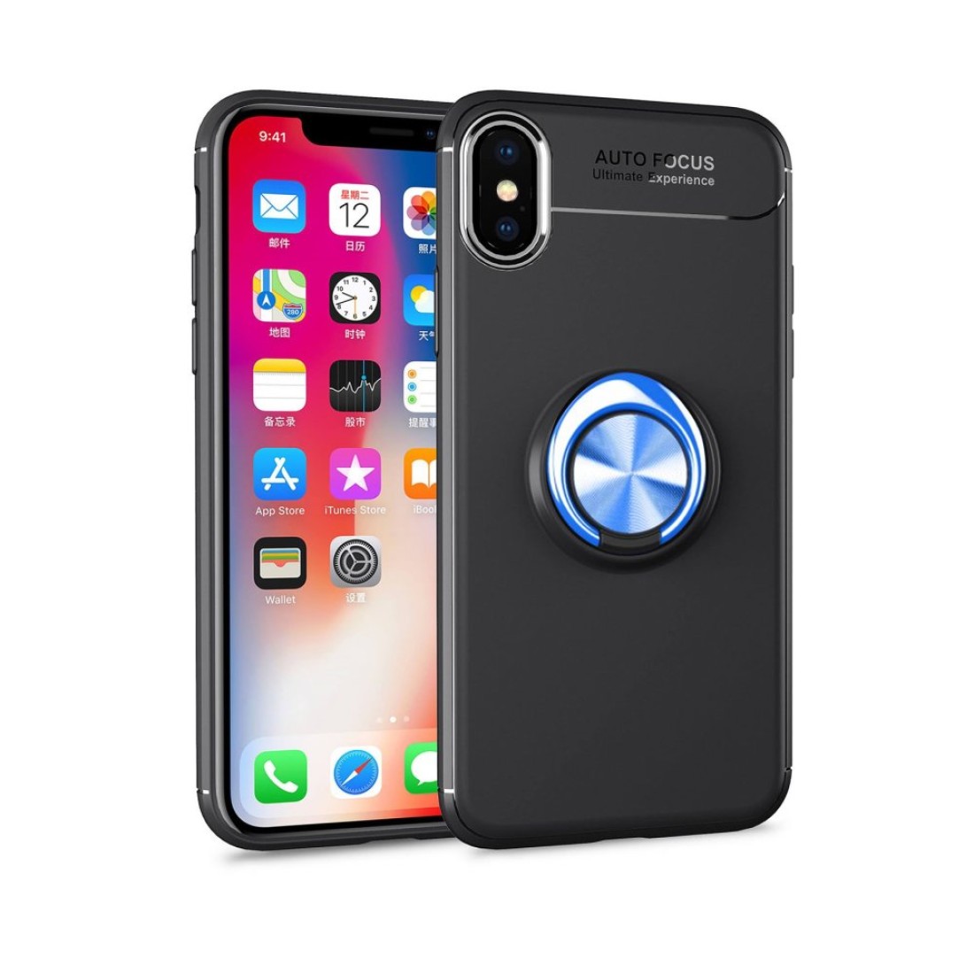  iPhone XS Max Kılıf Range Yüzüklü Silikon - Siyah-Mavi