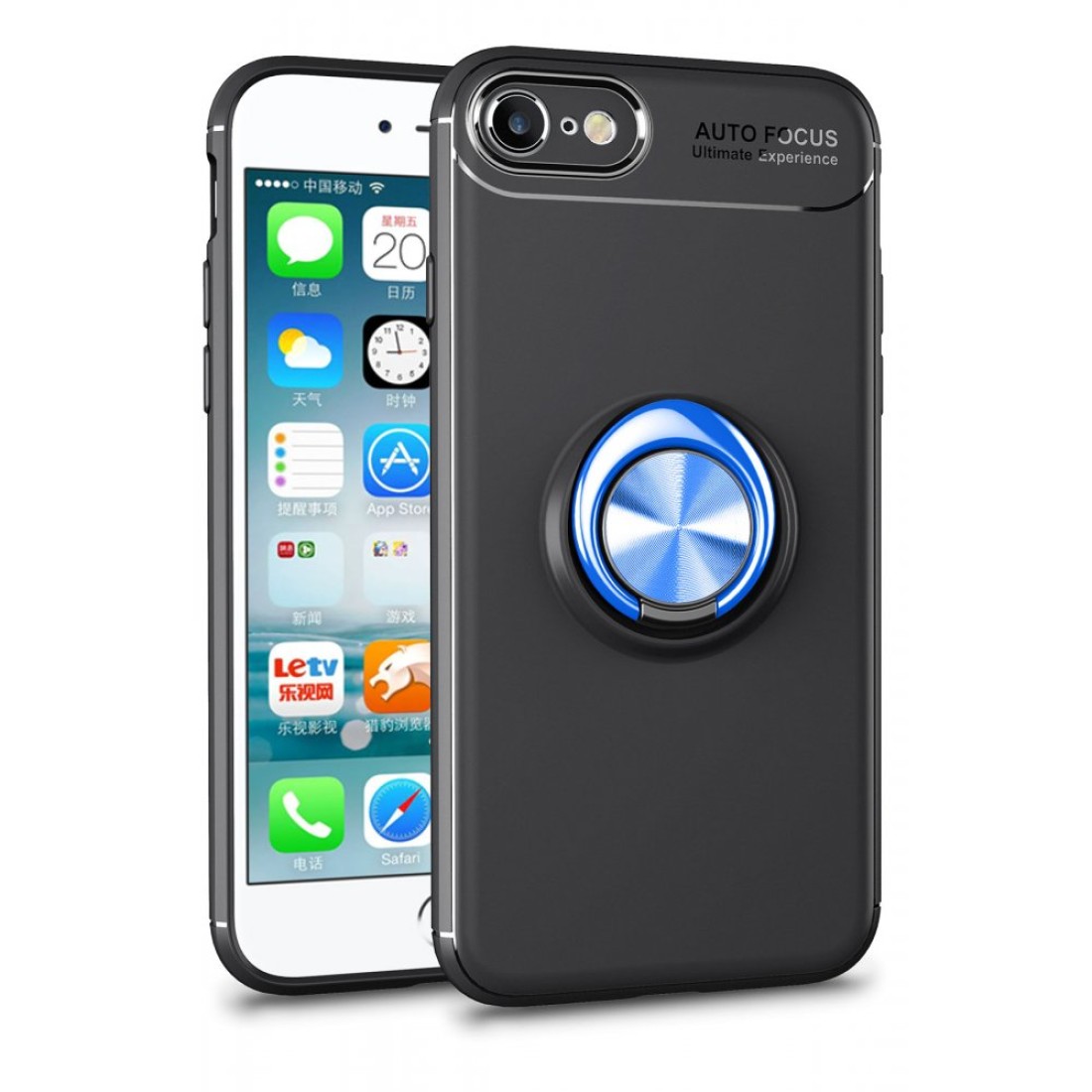  iPhone 7 Kılıf Range Yüzüklü Silikon - Siyah-Mavi