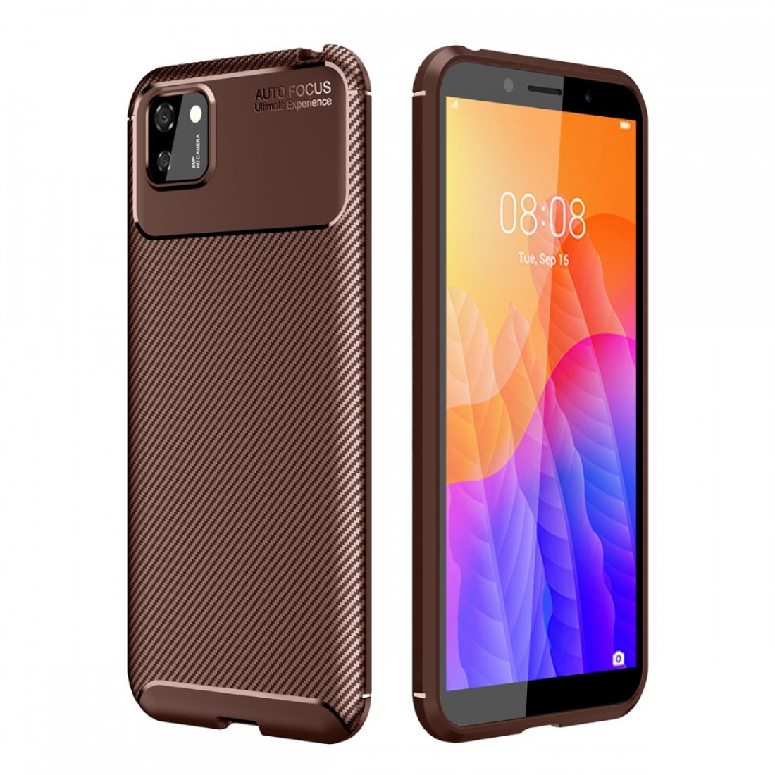  Huawei Y5P Kılıf Auto Focus Karbon Kapak - Kahverengi