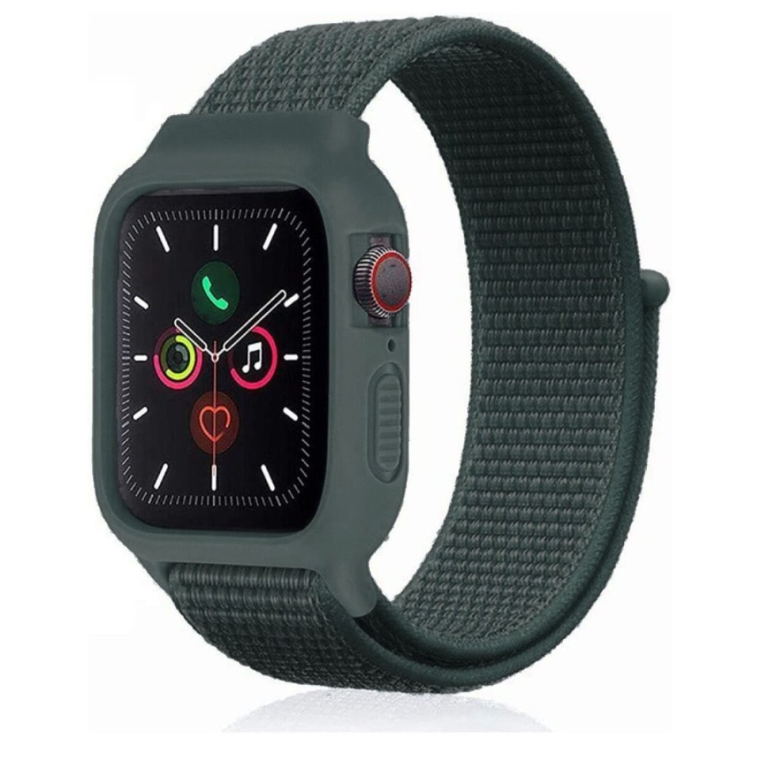  Apple Watch 38mm Hasırlı Cırtcırtlı Kasalı Kordon - Haki Yeşil