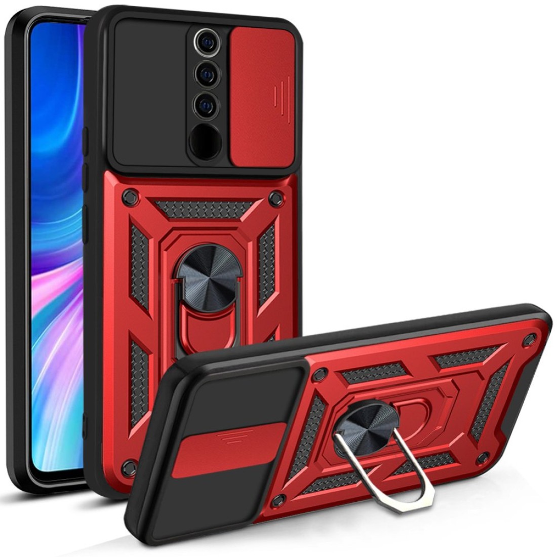  Xiaomi Redmi Note 8 Pro Kılıf Pars Lens Yüzüklü Silikon - Kırmızı