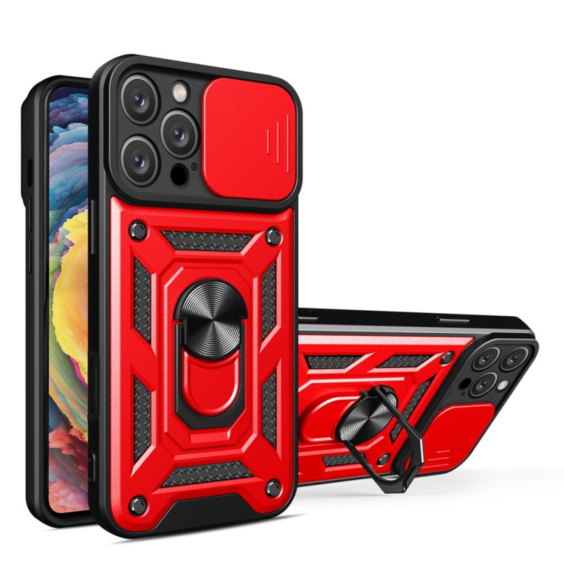  iPhone 16 Pro Max Kılıf Pars Lens Yüzüklü Silikon - Kırmızı