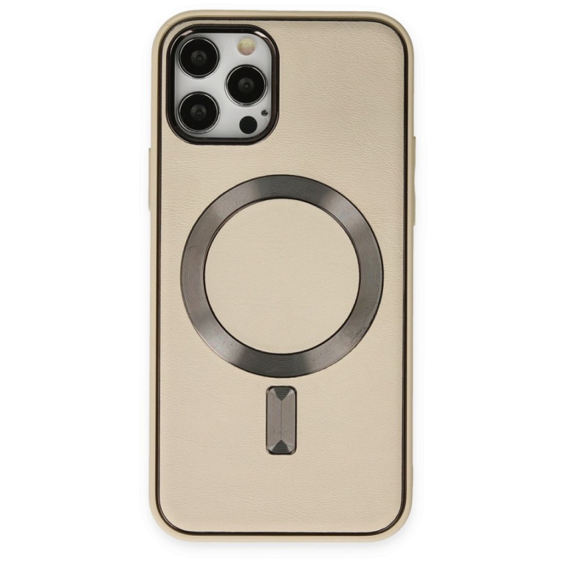  iPhone 12 Pro Kılıf Coco Deri Magneticsafe Silikon - Krem
