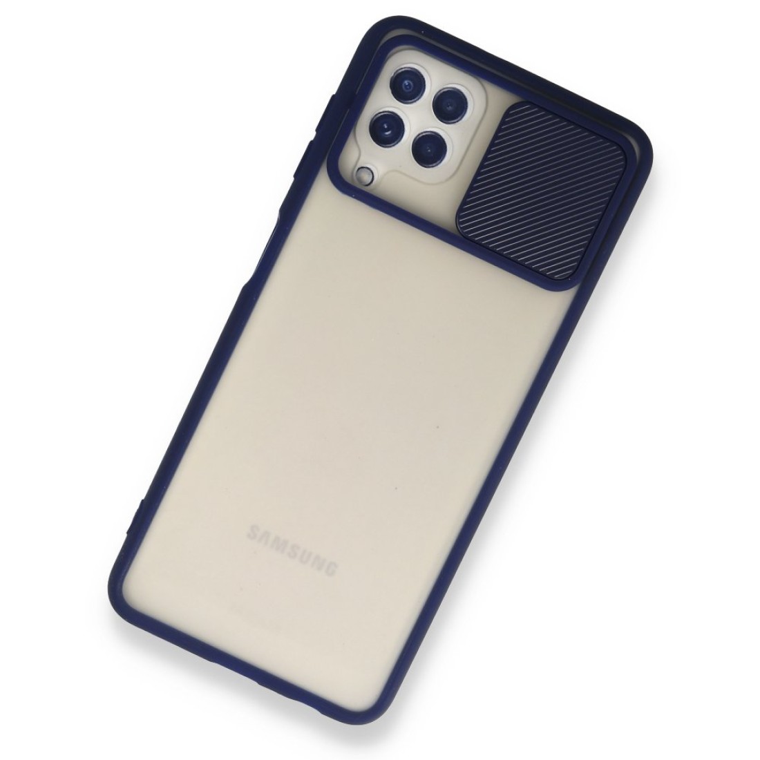  Samsung Galaxy M32 Kılıf Palm Buzlu Kamera Sürgülü Silikon - Lacivert