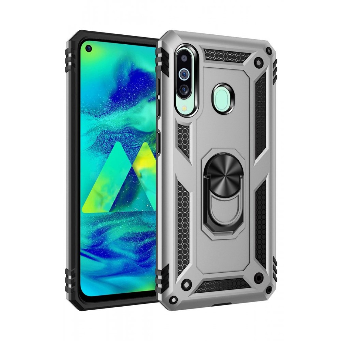  Samsung Galaxy A60 Kılıf Sofya Yüzüklü Silikon Kapak - Gümüş
