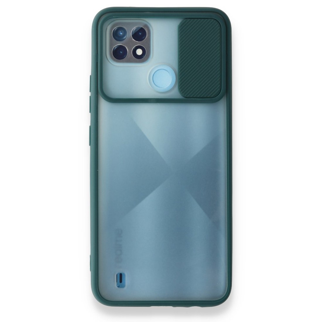  Realme C21 Kılıf Palm Buzlu Kamera Sürgülü Silikon - Yeşil