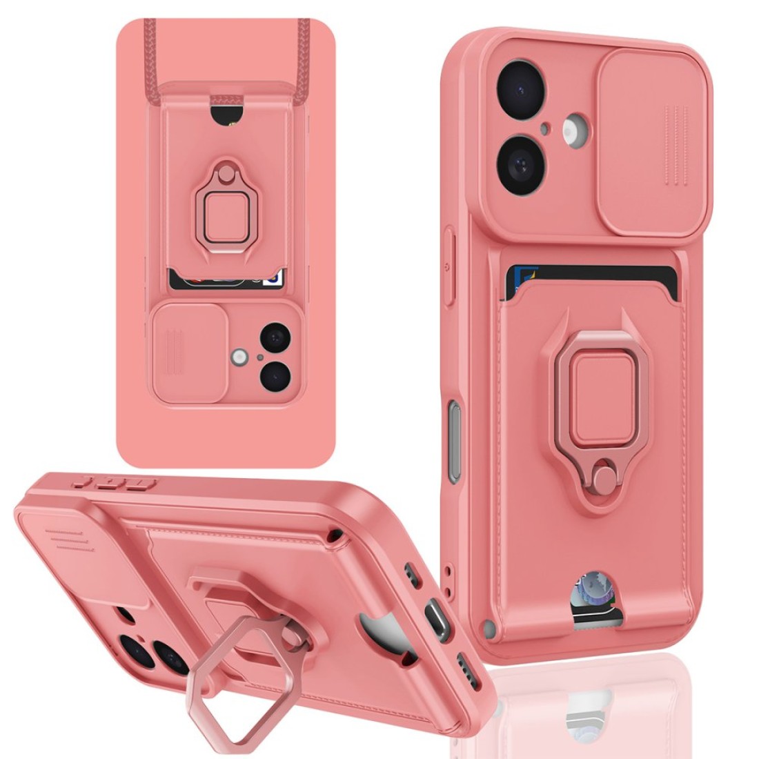  iPhone 16 Kılıf Zuma Kartvizitli Yüzüklü Silikon - Pembe
