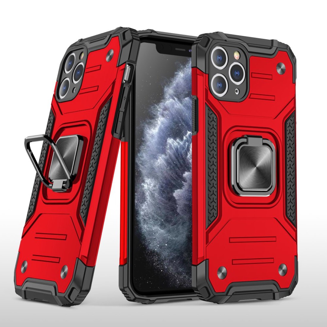  iPhone 11 Pro Kılıf Zegna Yüzüklü Silikon Kapak - Kırmızı
