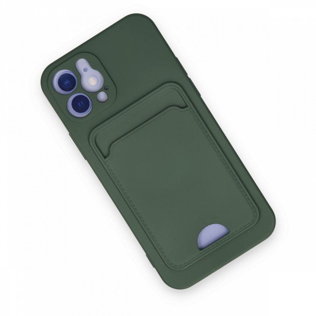  iPhone 12 Kılıf Kelvin Kartvizitli Silikon - Koyu Yeşil