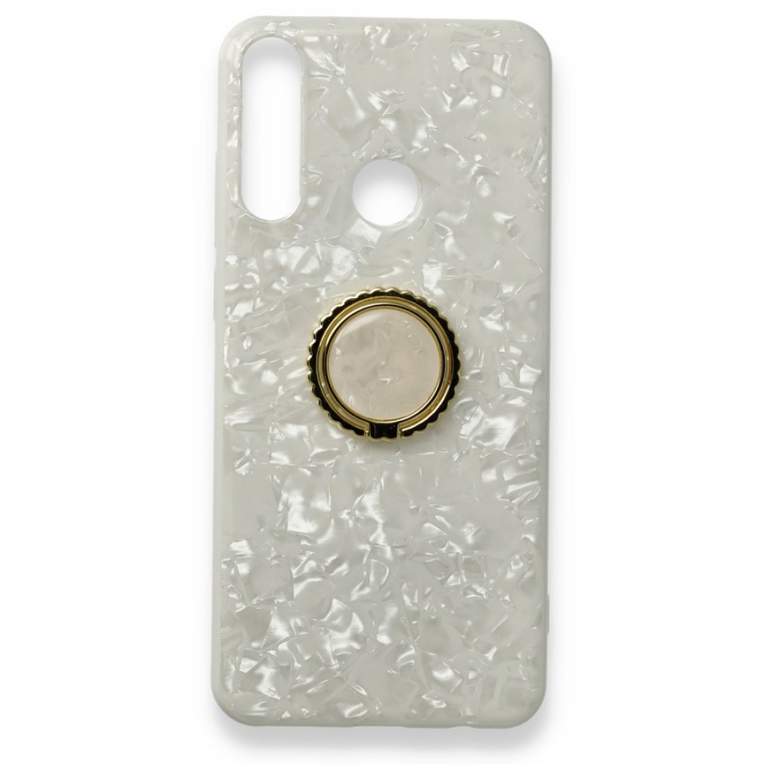  Huawei Y6P Kılıf Marble Yüzüklü Silikon - Beyaz