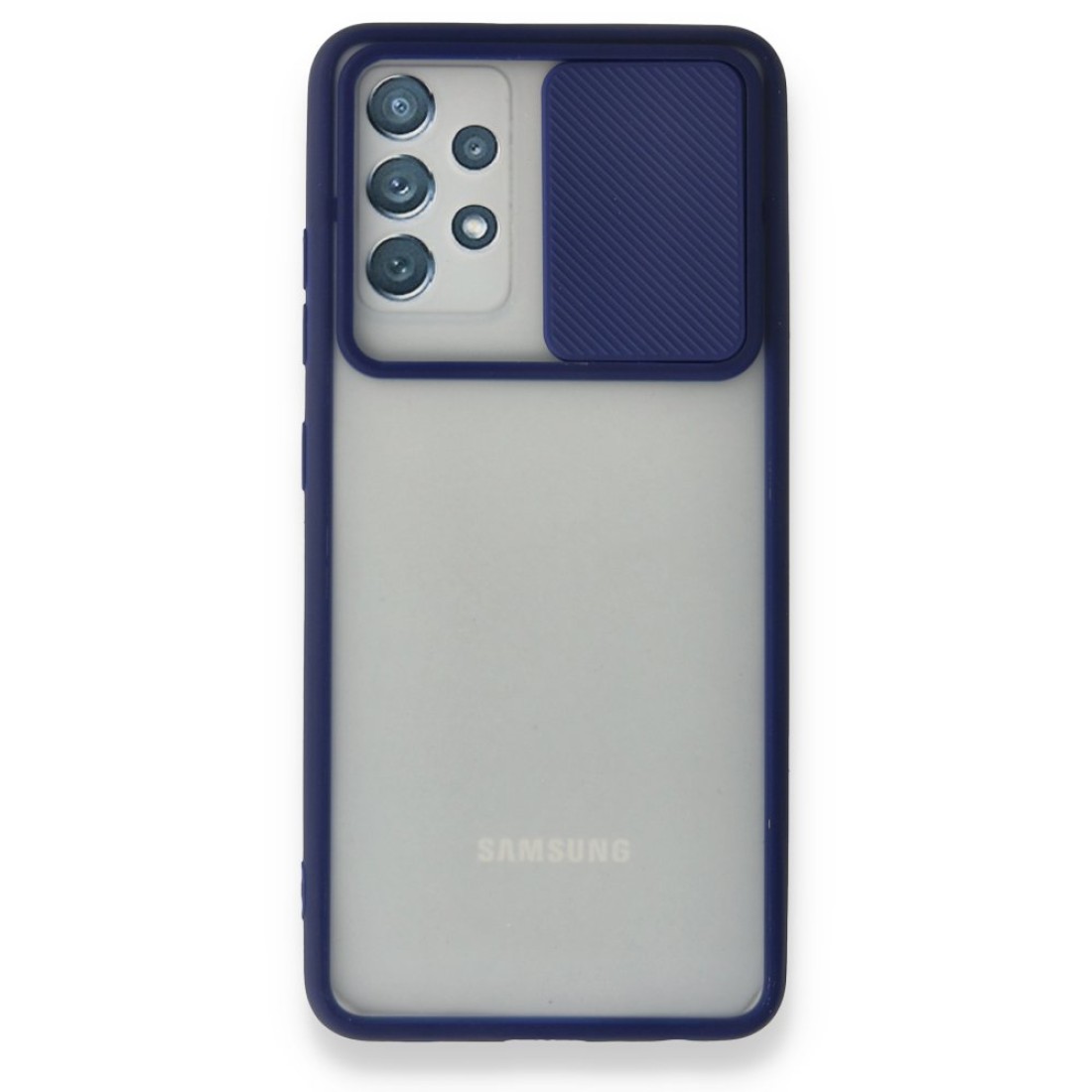  Samsung Galaxy A52 Kılıf Palm Buzlu Kamera Sürgülü Silikon - Lacivert