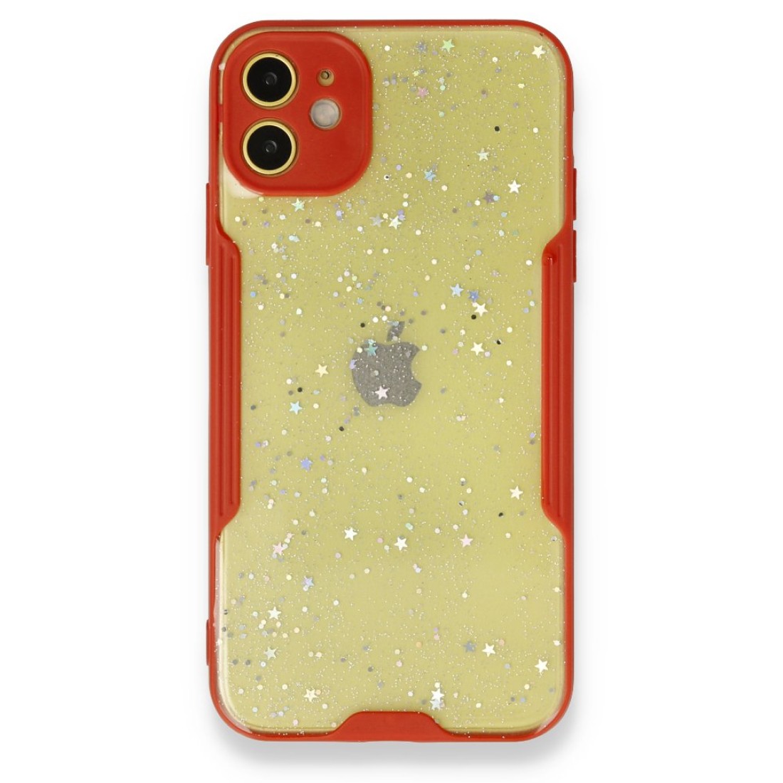  iPhone 12 Kılıf Platin Simli Silikon - Kırmızı