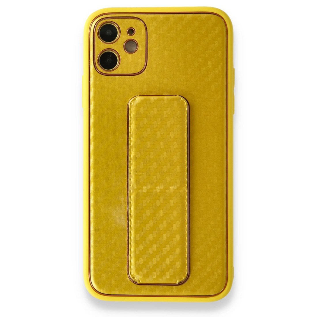  iPhone 12 Kılıf Coco Karbon Standlı Kapak - Sarı
