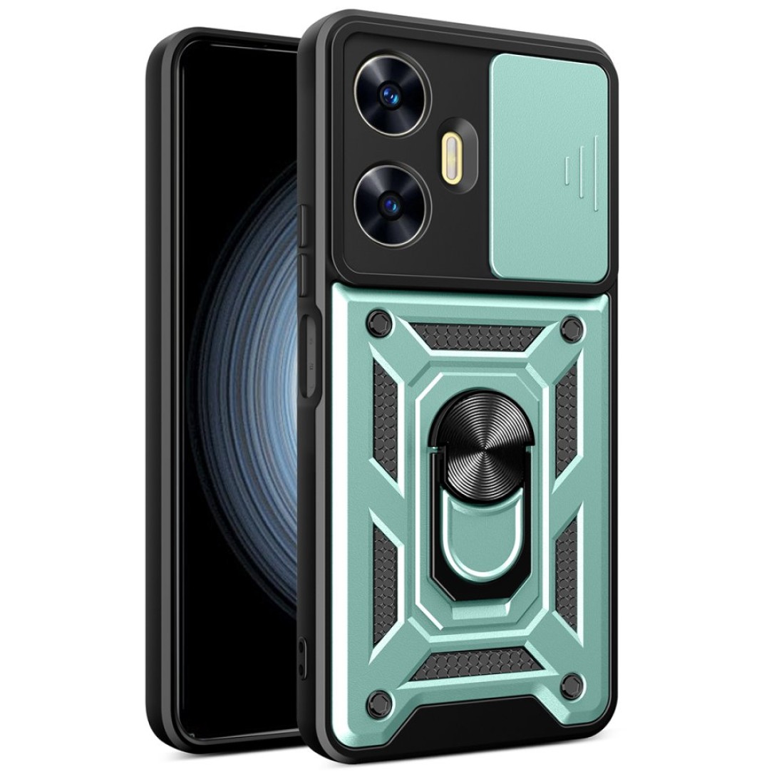  Realme C55 Kılıf Pars Lens Yüzüklü Silikon - Yeşil