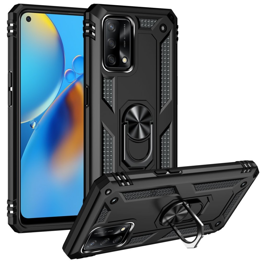  Oppo A74 4G Kılıf Sofya Yüzüklü Silikon Kapak - Siyah