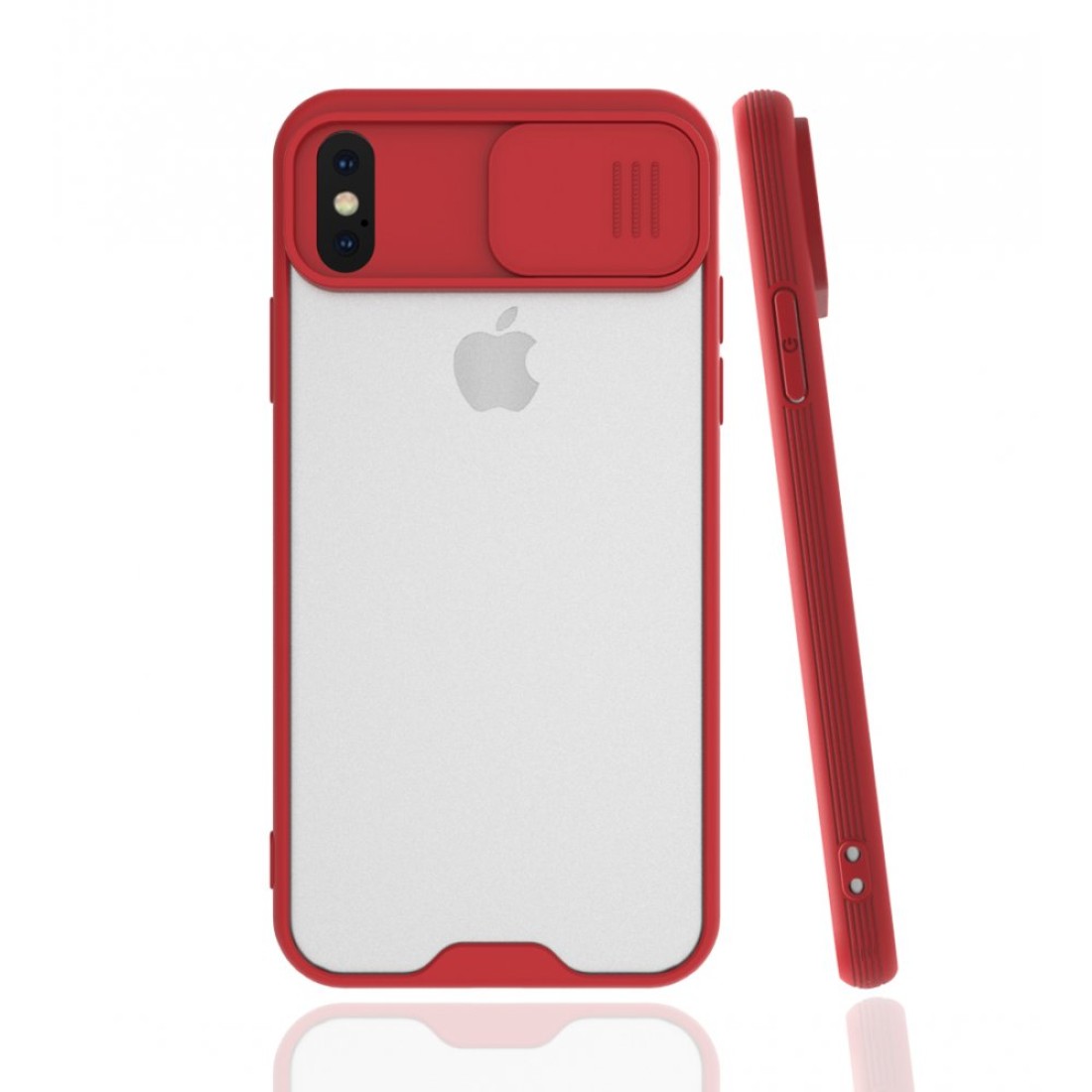  iPhone X Kılıf Platin Kamera Koruma Silikon - Kırmızı
