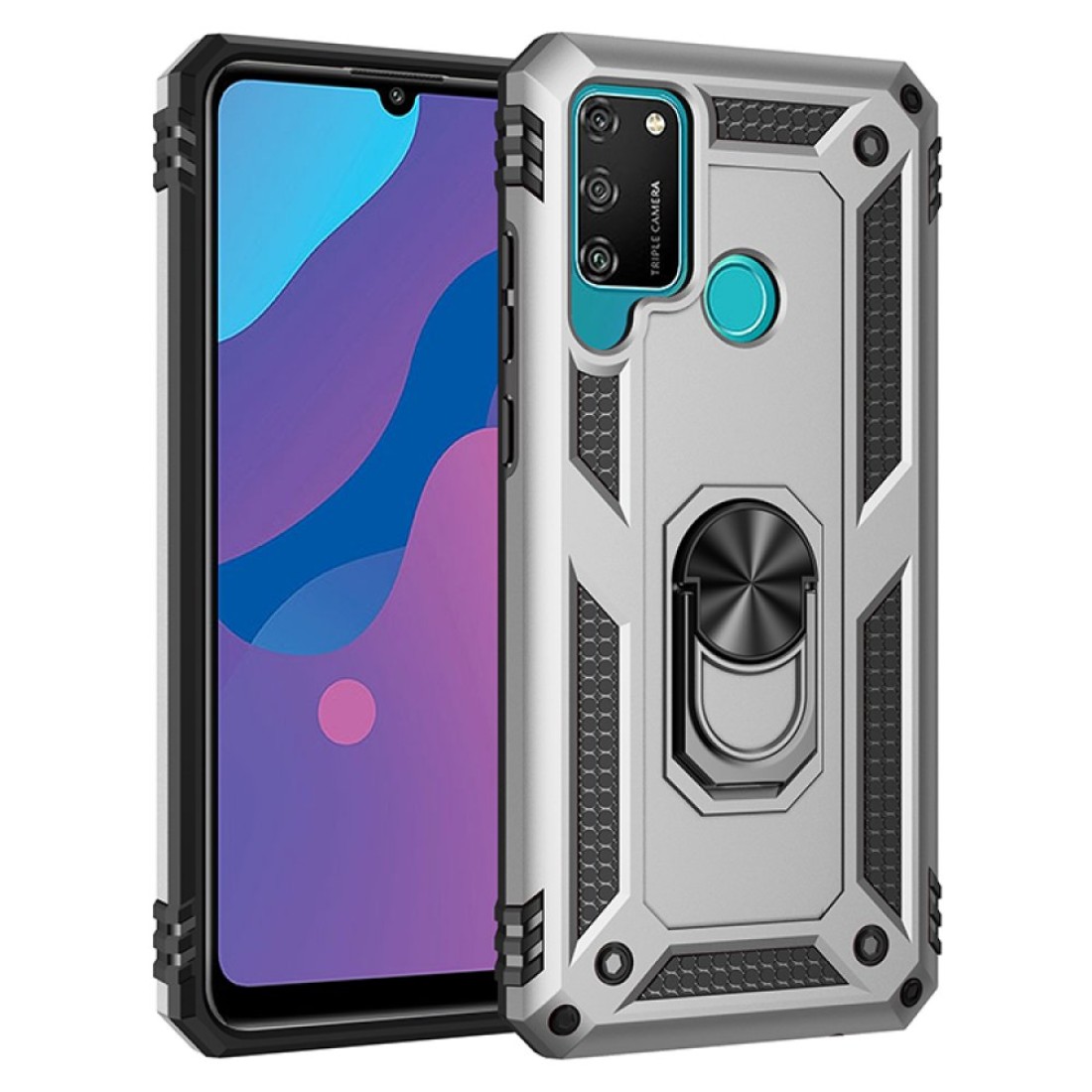  Huawei Y6P Kılıf Sofya Yüzüklü Silikon Kapak - Gümüş