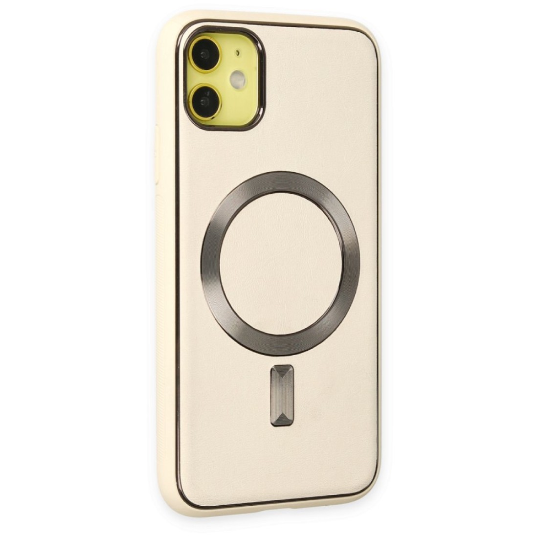  iPhone 12 Kılıf Coco Deri Magneticsafe Silikon - Krem