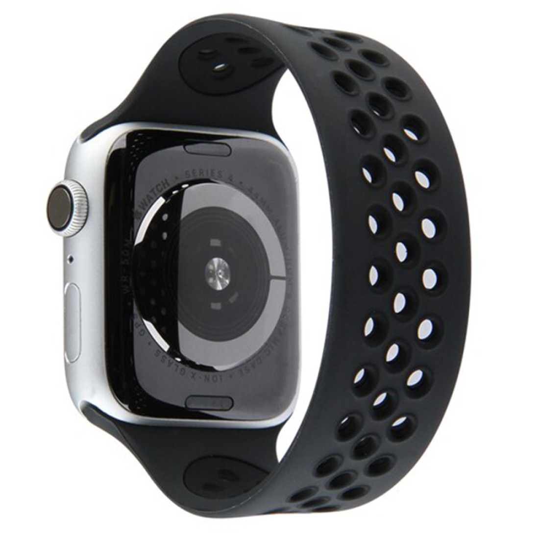  Apple Watch 38mm Ayarlı Delikli Silikon Kordon - Siyah-Siyah