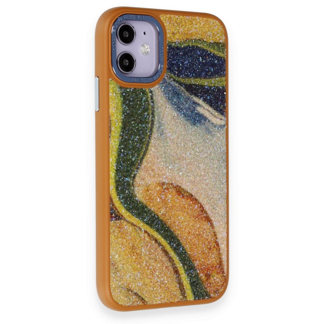  iPhone 12 Kılıf Moda Simli Kapak - Kahverengi