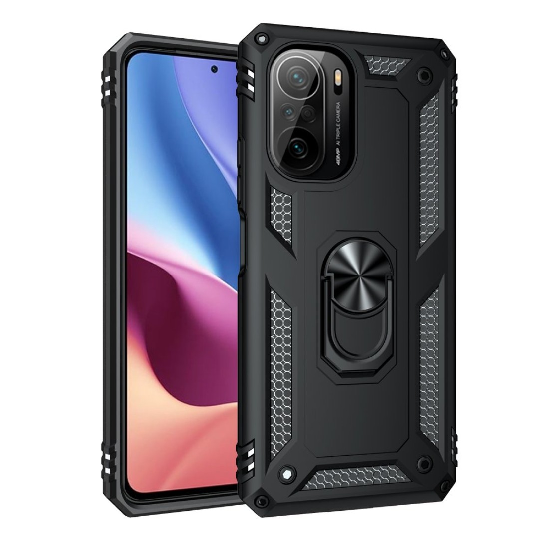  Xiaomi Redmi K40 Kılıf Sofya Yüzüklü Silikon Kapak - Siyah
