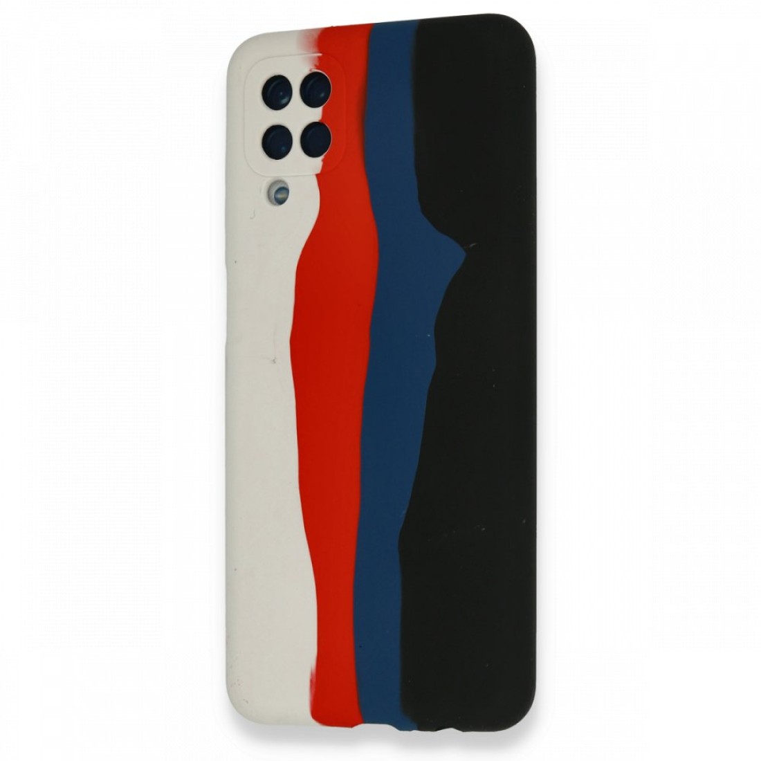  Samsung Galaxy M32 Kılıf Ebruli Lansman Silikon - Beyaz-Siyah