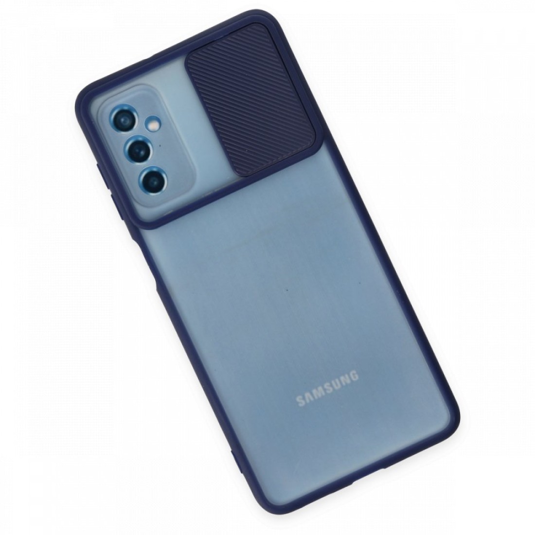  Samsung Galaxy M52 5G Kılıf Palm Buzlu Kamera Sürgülü Silikon - Lacivert