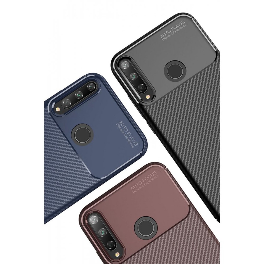 Huawei P40 Lite E Kılıf Auto Focus Karbon Kapak - Kahverengi Huawei P40 Lite E Kılıf Auto Focus Karbon Kapak - Kahverengi
