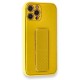 iPhone 12 Pro Kılıf Coco Karbon Standlı Kapak - Sarı iPhone 12 Pro Kılıf Coco Karbon Standlı Kapak - Sarı
