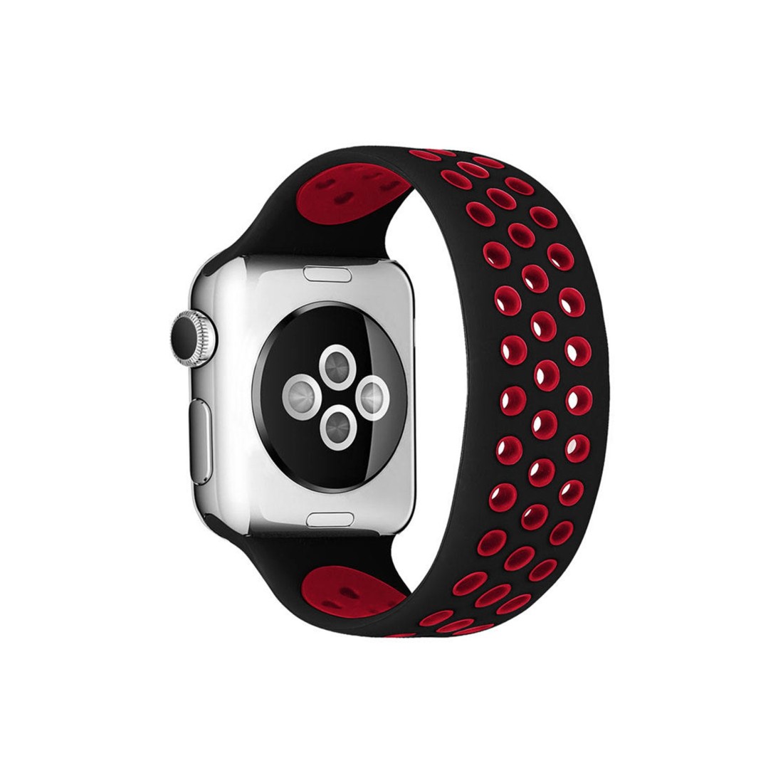  Apple Watch 38mm Ayarlı Delikli Silikon Kordon - Siyah-Kırmızı