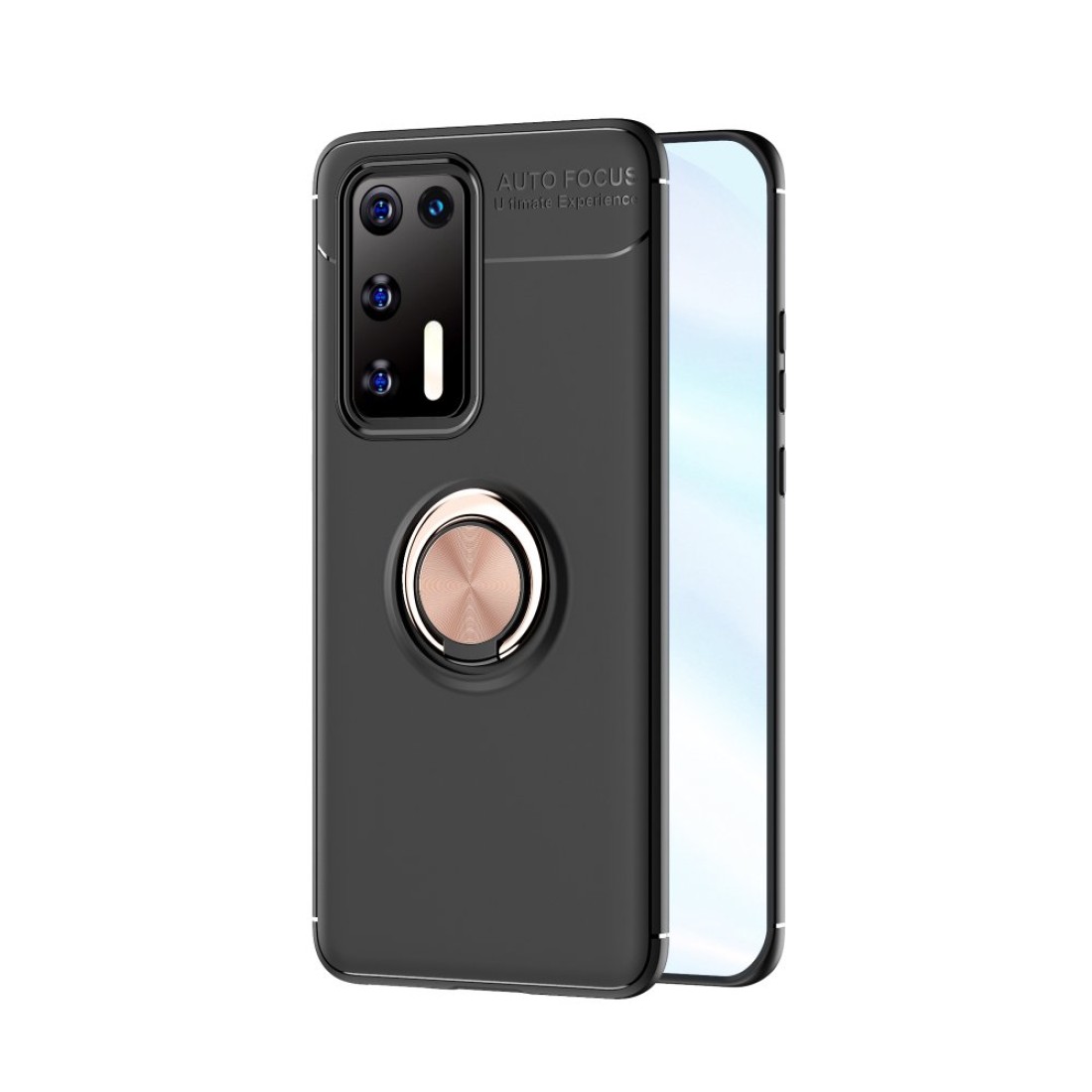  Huawei P40 Kılıf Range Yüzüklü Silikon - Siyah-Gold