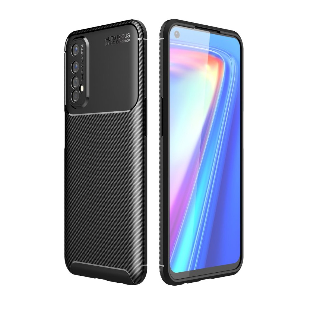 Realme 7 Kılıf Auto Focus Karbon Kapak - Siyah