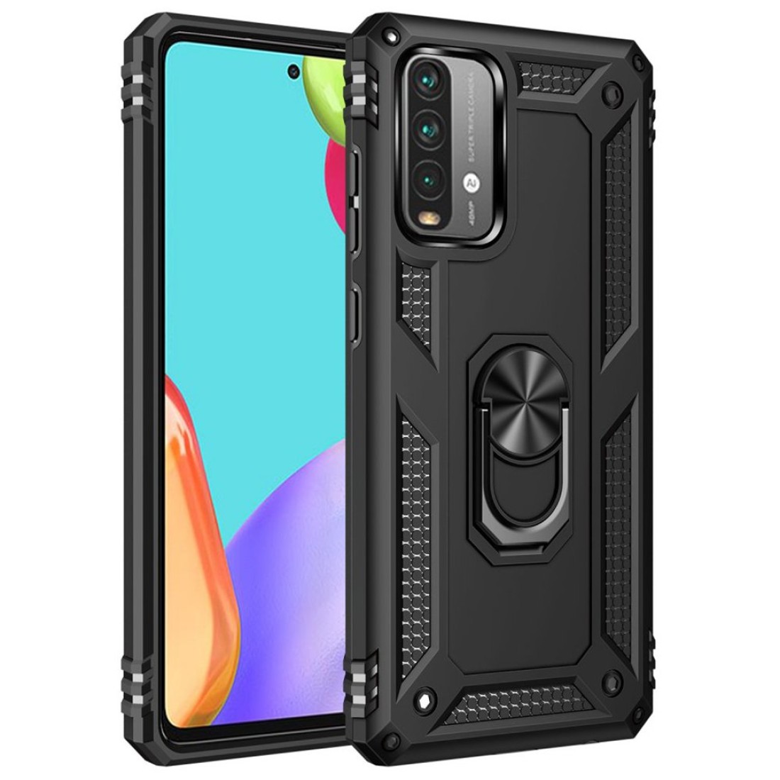  Xiaomi Redmi 9T Kılıf Sofya Yüzüklü Silikon Kapak - Siyah