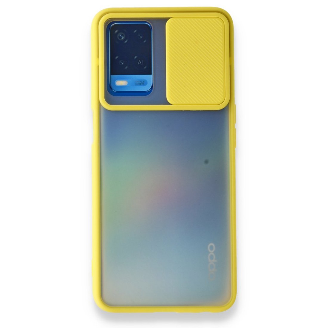  Oppo A54 4G Kılıf Palm Buzlu Kamera Sürgülü Silikon - Sarı