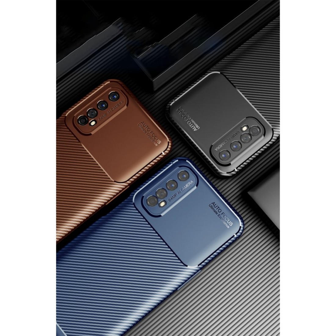 Realme 7 Kılıf Auto Focus Karbon Kapak - Kahverengi Realme 7 Kılıf Auto Focus Karbon Kapak - Kahverengi