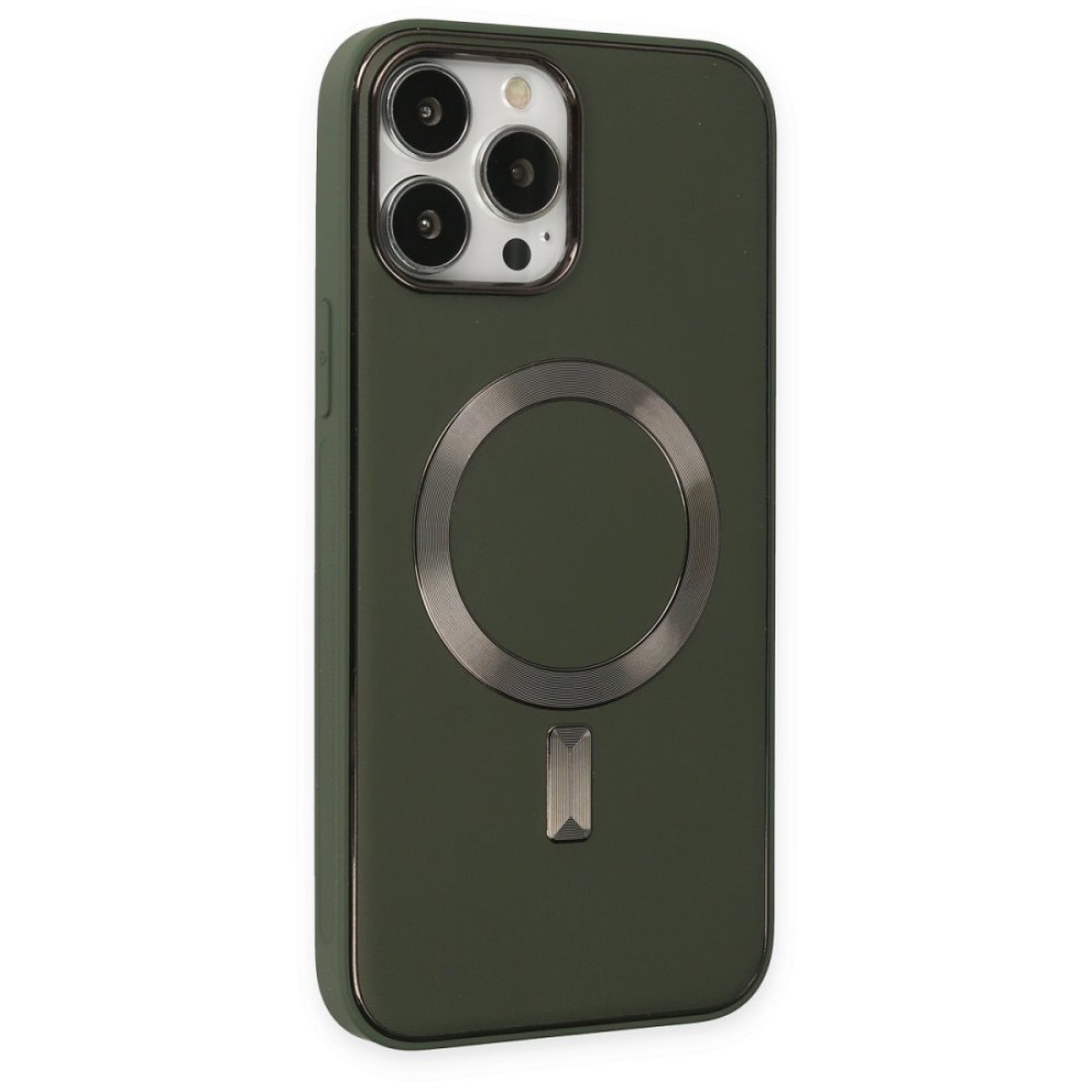  iPhone 13 Pro Max Kılıf Coco Deri Magneticsafe Silikon - Haki Yeşil