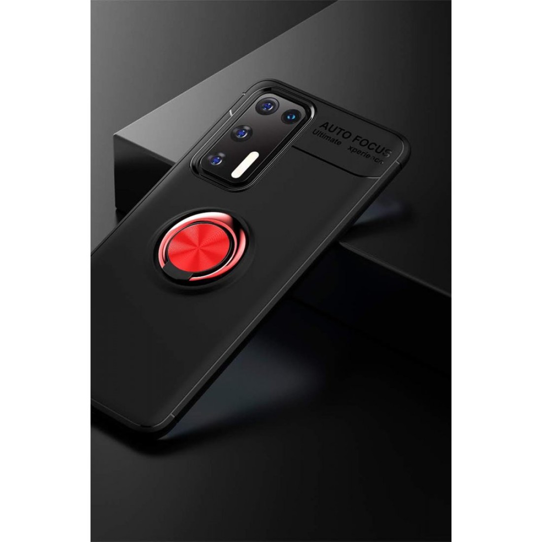  Huawei P40 Kılıf Range Yüzüklü Silikon - Siyah-Kırmızı