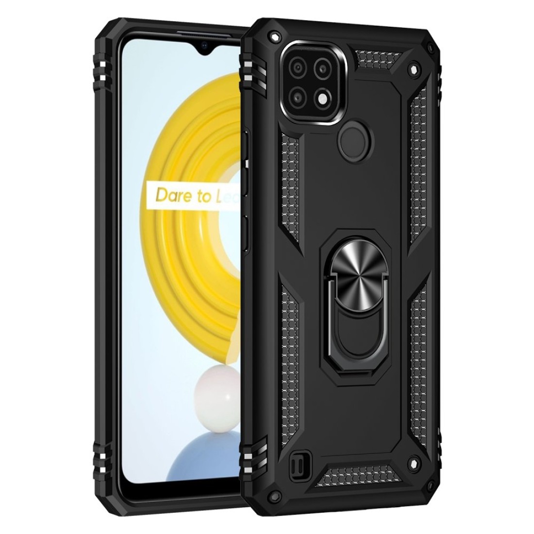  Realme C21 Kılıf Sofya Yüzüklü Silikon Kapak - Siyah
