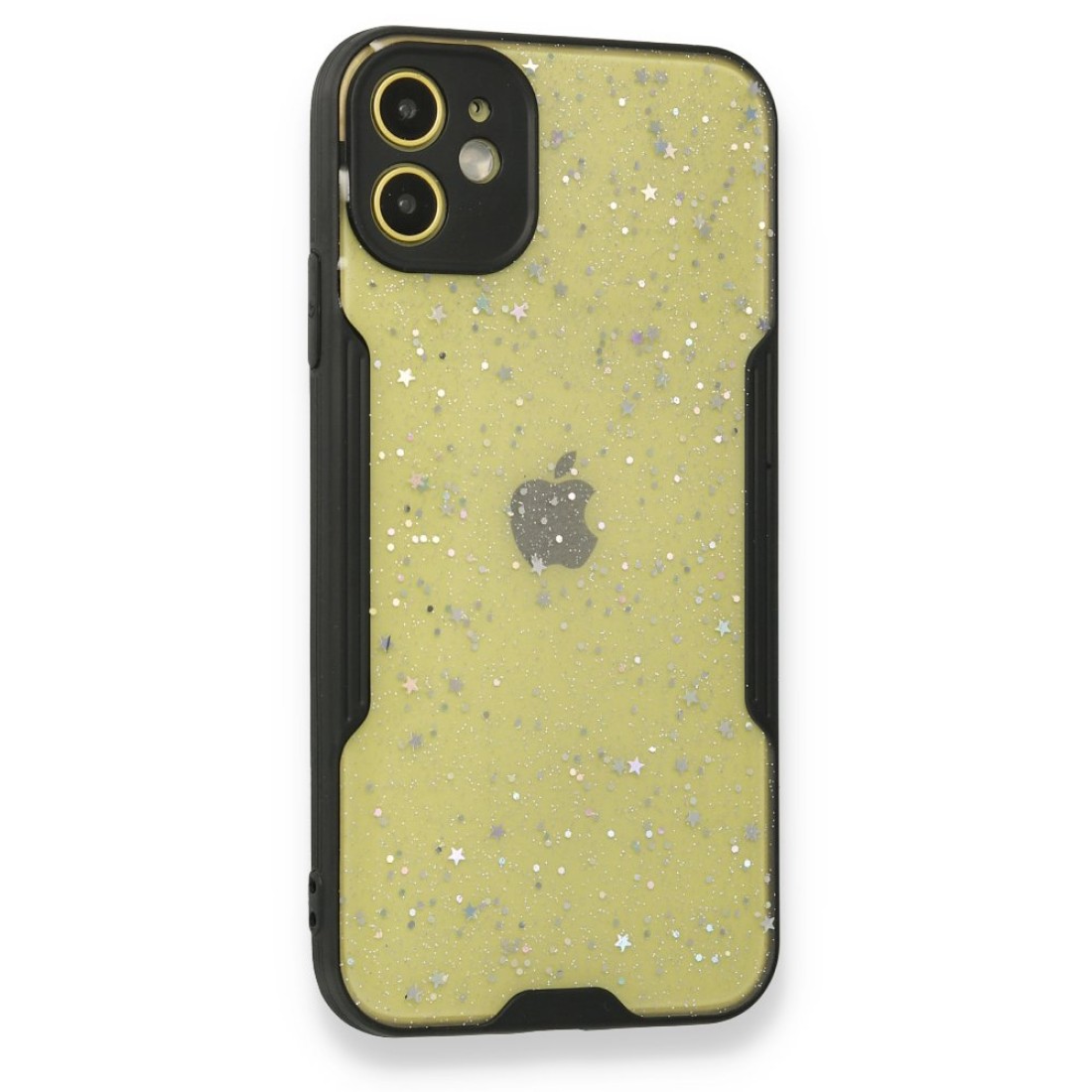  iPhone 12 Kılıf Platin Simli Silikon - Siyah